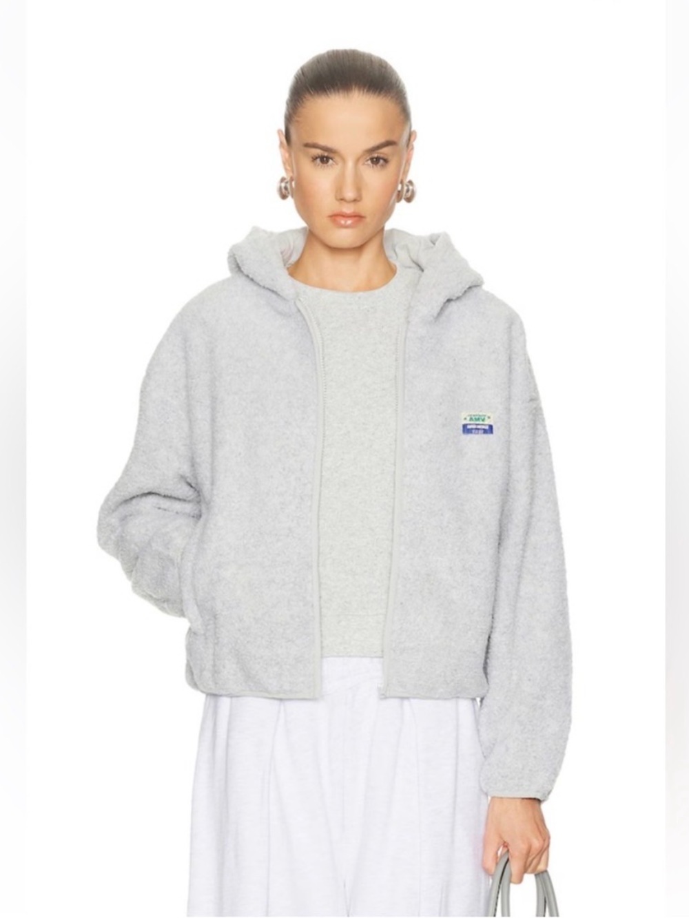 American Vintage Light Gray Hooded Zip Front Fleece Jacket